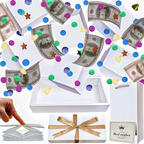 JINSTABAG Surprise Gift Box for Money DIY Unique Folding Bouncing Gift Boxes with Confetti Surprise Gift Box Explosion for Birthday Anniversary Valentines DayWhite - Image 1