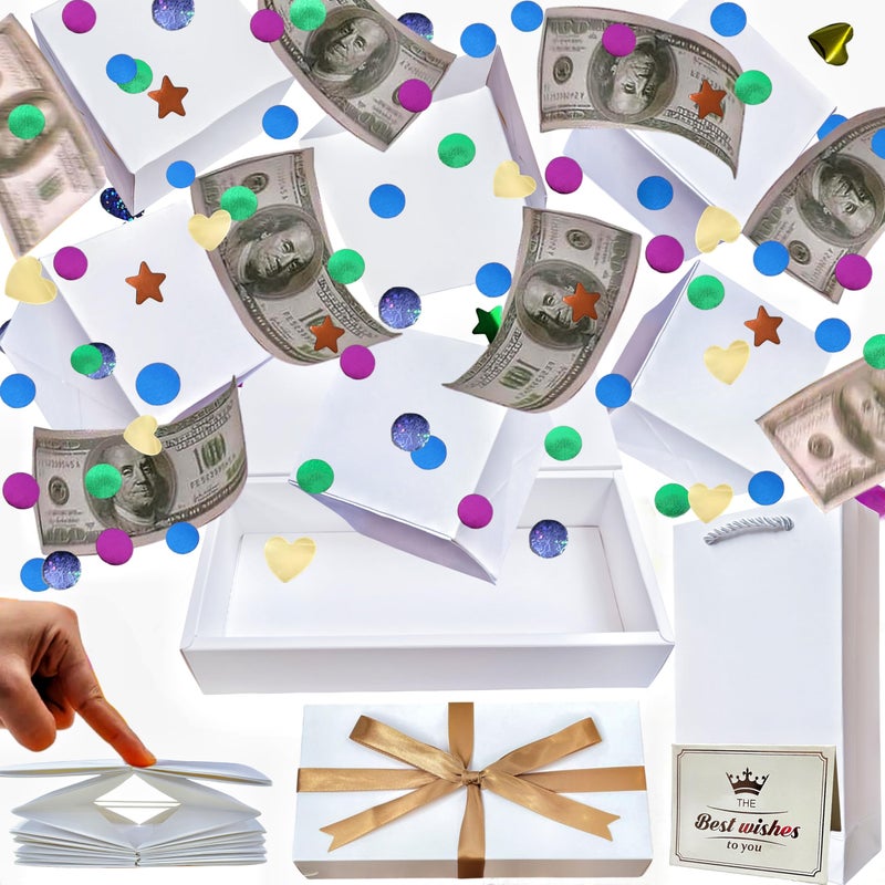 JINSTABAG Surprise Gift Box for Money DIY Unique Folding Bouncing Gift Boxes with Confetti Surprise Gift Box Explosion for Birthday Anniversary Valentines DayWhite - Image 2