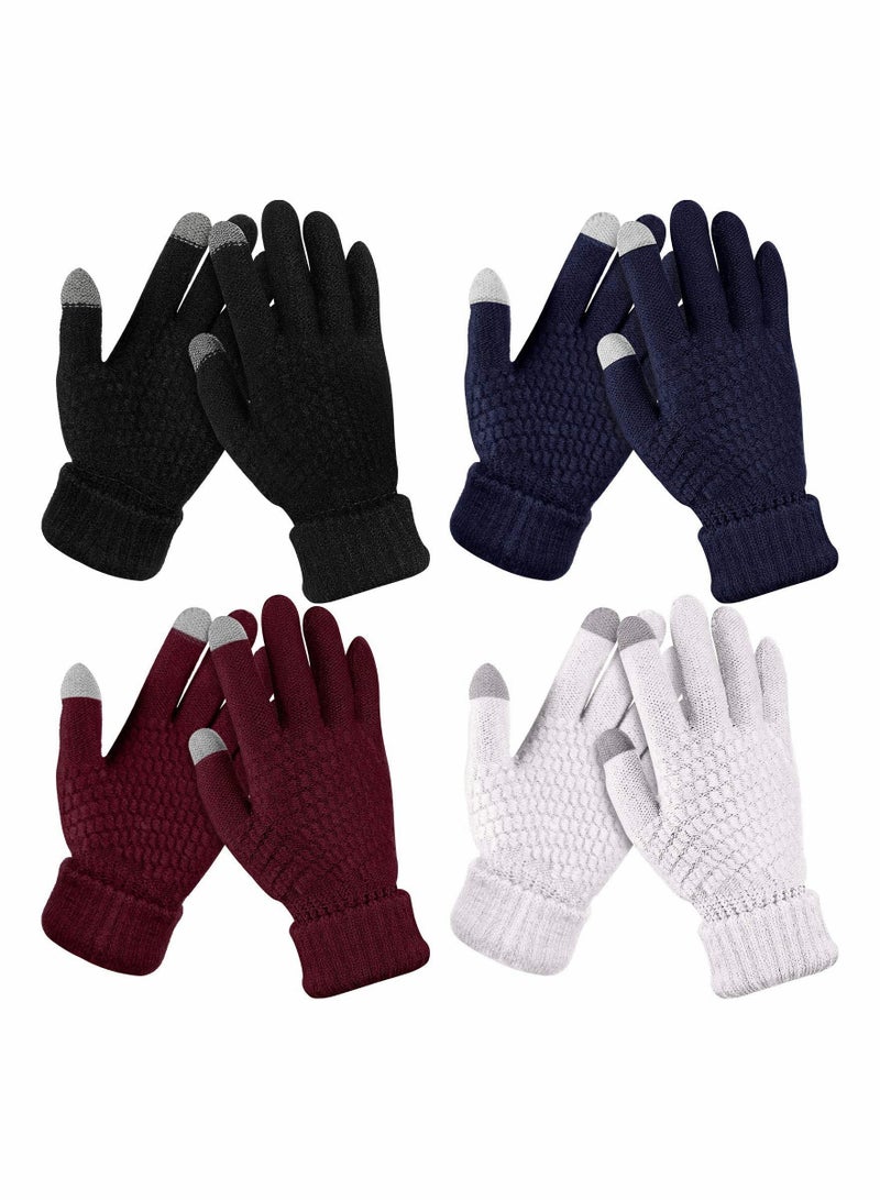 KASTWAVE 4 Pairs Women's Winter Touch Screen Gloves Warm Fleece Lined Knit Gloves Elastic Cuff Winter Texting Gloves - Image 1