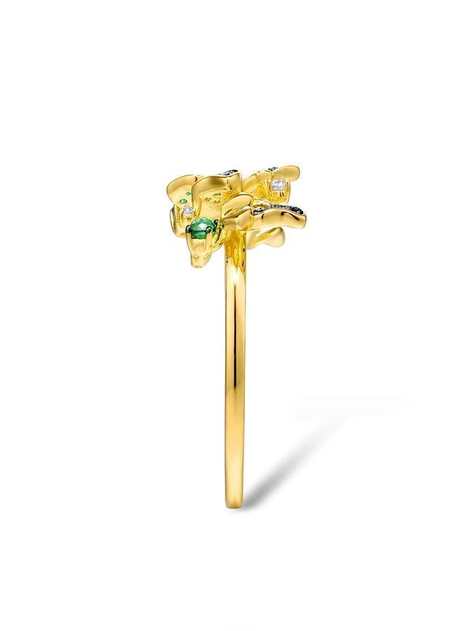 Santuzza Butterfly Ring 925 Sterling Silver Green Spinel Gold Star Flower Ring for Women (8) - Image 3