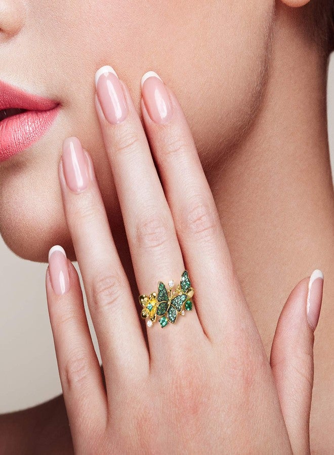 Santuzza Butterfly Ring 925 Sterling Silver Green Spinel Gold Star Flower Ring for Women (8) - Image 5