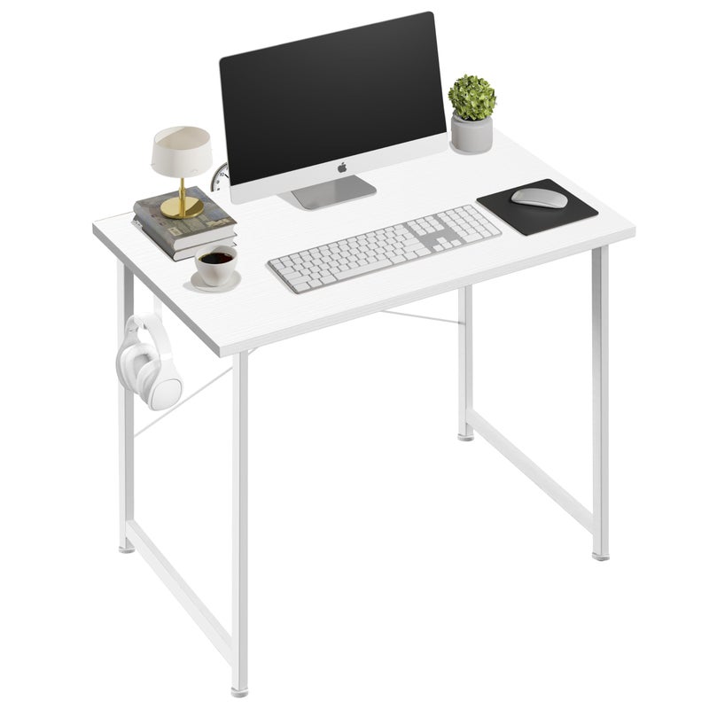 YSSOA YSSOA Computer Desk Home Office Work Study Writing Modern Simple Table with Headphone Hooks 32 Inch Basic White 