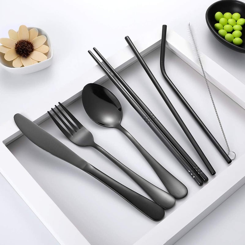 Topbooc Travel Utensils,Reusable Silverware Set To Go Portable Cutlery Set with a Waterproof Carrying Case for Lunch Boxes Workplace Camping Picnic (Black) - Image 2