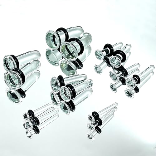 TRESSON 14PCS 14G-2G Glass Ear Stretching Kit Plugs for Ears Gauges with O-Rings Single Flare Glass Gauge Stretching Kit Ear Expander Body Piercing Jewelry for Women Men - Image 5