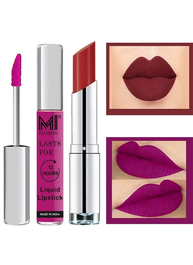 MI FASHION Made In India Lipstick Combo Offers 100% Veg Long Lasting Wine Liquid Matte Lipstick Brown Sugar Creamy Matte Lipstick  - Image 1