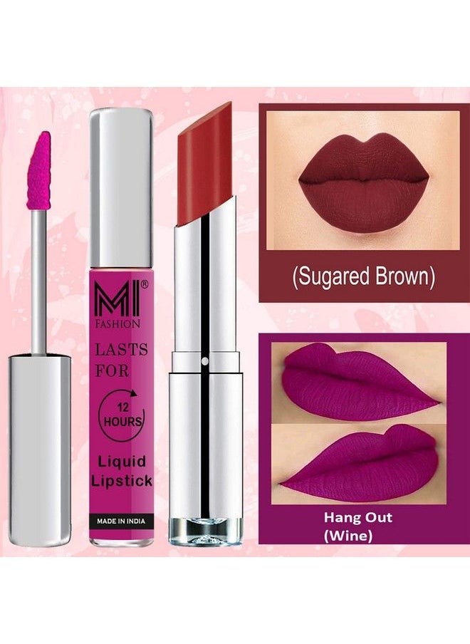 MI FASHION Made In India Lipstick Combo Offers 100% Veg Long Lasting Wine Liquid Matte Lipstick Brown Sugar Creamy Matte Lipstick  - Image 4