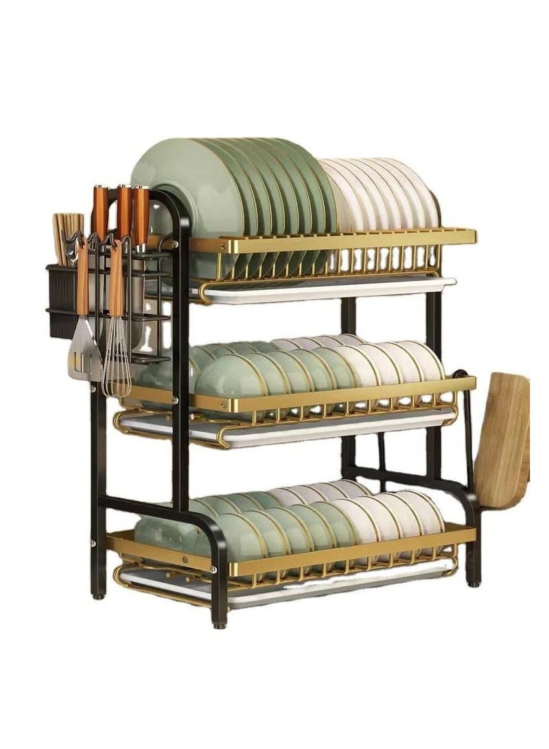 Organizer 3-round gold dish, Spoon and fork strainer, Multi-use dish for dishes and cups, Metal dish, and it comes with 3 plastic dishes, Gold metal dish, Size 42x23.5x61 - Image 2