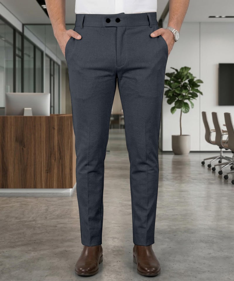 Mehrang Men's Mid Rise Slim Fit Casual Trousers, Cotton Blend, Side Pockets (Numeric, 30, Regular, Black) (Numeric, 34, Regular, Dark Grey) - Image 4