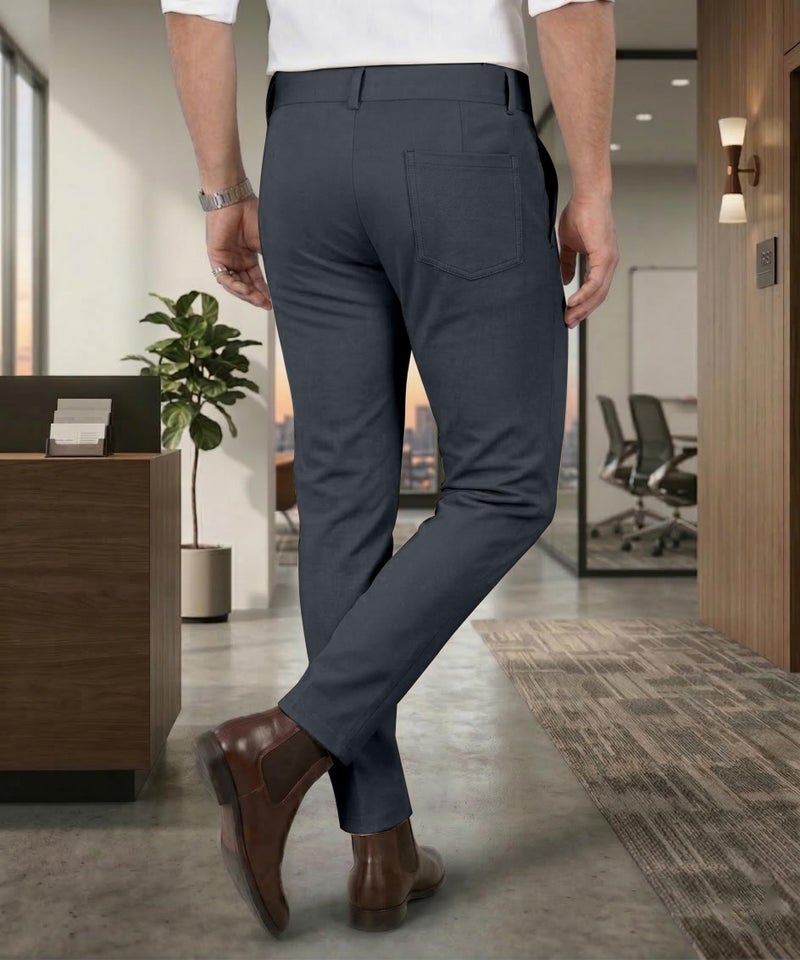 Mehrang Men's Mid Rise Slim Fit Casual Trousers, Cotton Blend, Side Pockets (Numeric, 30, Regular, Black) (Numeric, 34, Regular, Dark Grey) - Image 2