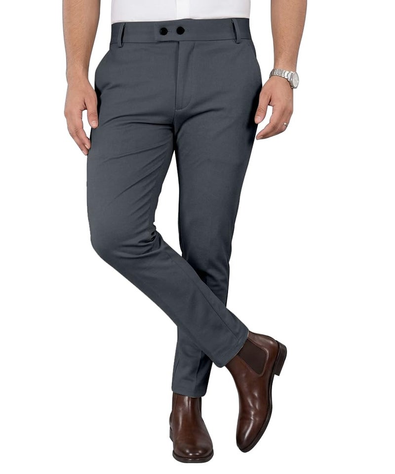 Mehrang Men's Mid Rise Slim Fit Casual Trousers, Cotton Blend, Side Pockets (Numeric, 30, Regular, Black) (Numeric, 34, Regular, Dark Grey) - Image 1