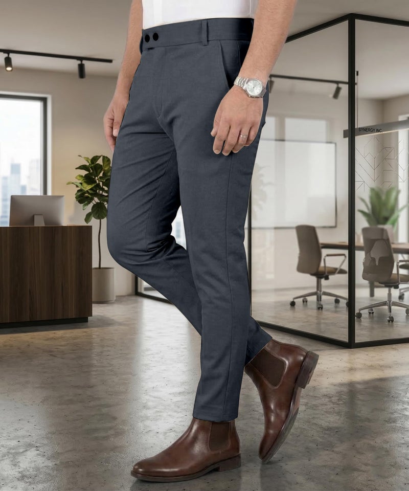 Mehrang Men's Mid Rise Slim Fit Casual Trousers, Cotton Blend, Side Pockets (Numeric, 30, Regular, Black) (Numeric, 34, Regular, Dark Grey) - Image 5