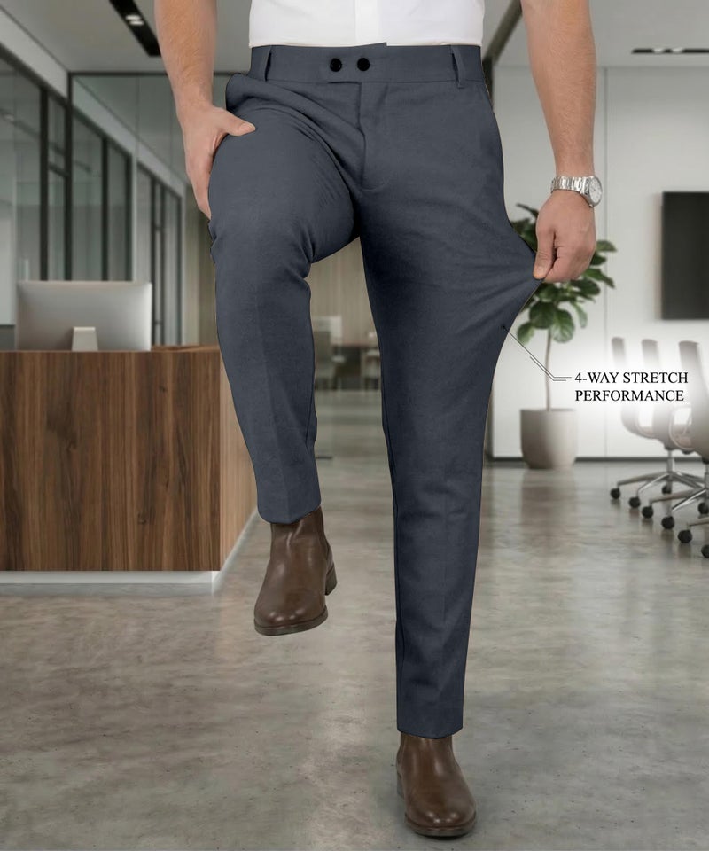 Mehrang Men's Mid Rise Slim Fit Casual Trousers, Cotton Blend, Side Pockets (Numeric, 30, Regular, Black) (Numeric, 34, Regular, Dark Grey) - Image 3