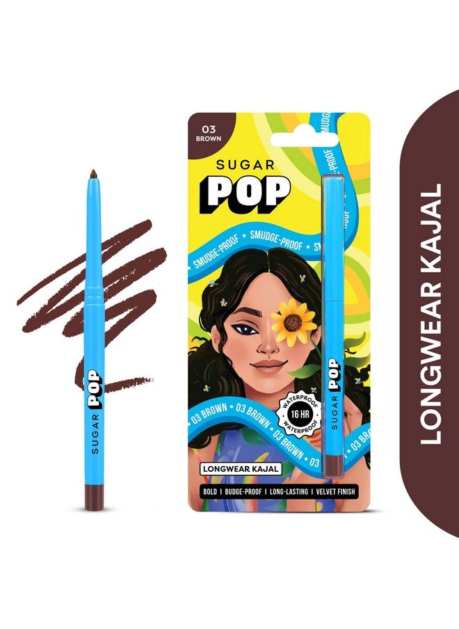 SUGAR POP - Longwear Matte Kajal - 03 Brown - Intense Brown Kohl Kajal | Long Lasting, Smudge Proof Pencil, Water Proof, Single Stroke Velvet Finish | Lasts Up To 16 Hours - Image 1