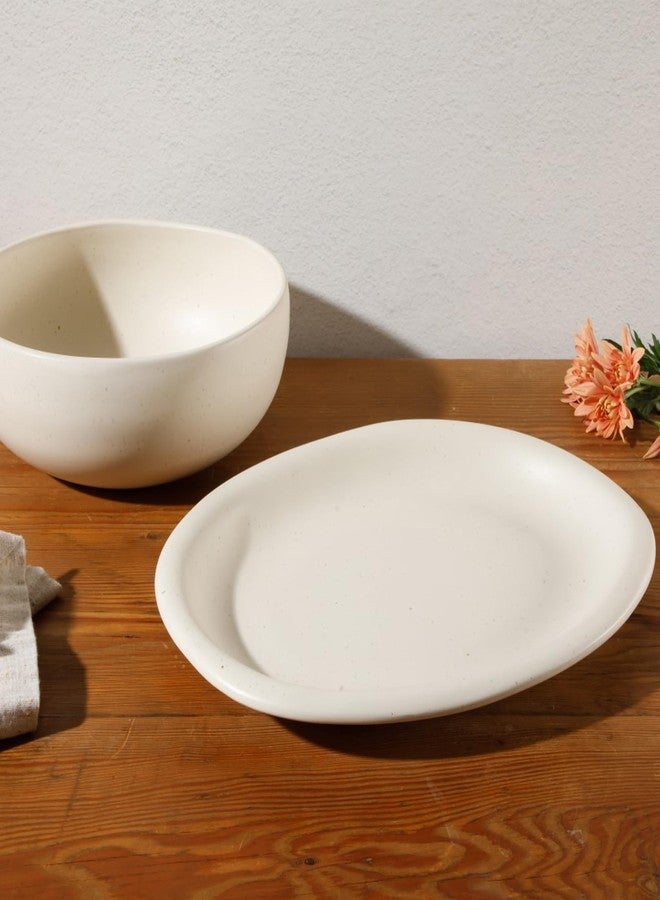 Bloomhouse Corsica Clay 2 Piece Oval Platter and Bowl Serving Set - Sea Salt White - Image 4