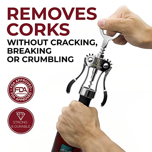 BRAVIGI Premium Wine Bottle Opener, Wing Corkscrew - Perfect Cork Screw to open Wine Bottles & Beer - made w/ Heavy Duty Stainless Steel & Zinc Alloy Body - Ideal For Waiters, Bartenders, Restaurants & Home - Image 2