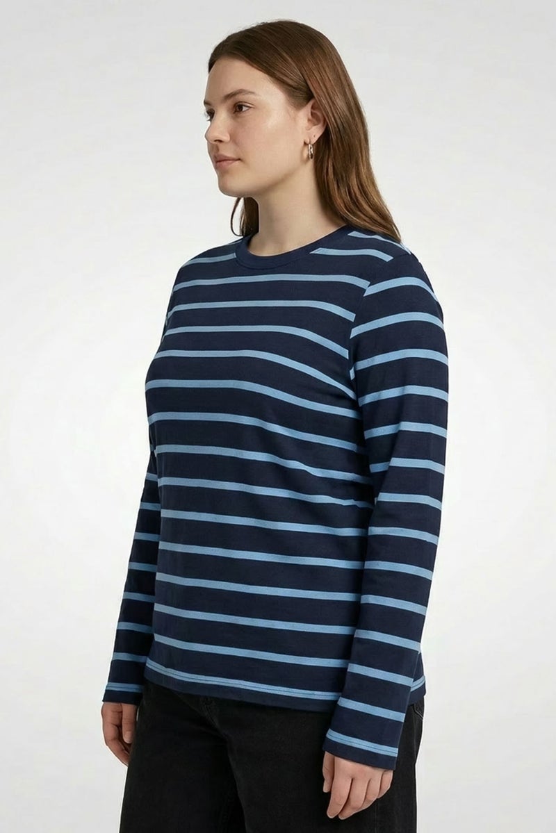 Tchibo Women Crew Neck Long Sleeve Stripe Top, Multicolor - Image 3