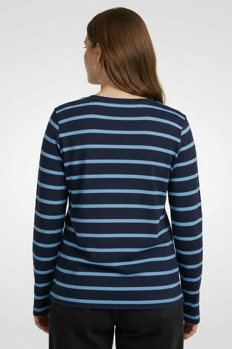 Tchibo Women Crew Neck Long Sleeve Stripe Top, Multicolor - Image 4
