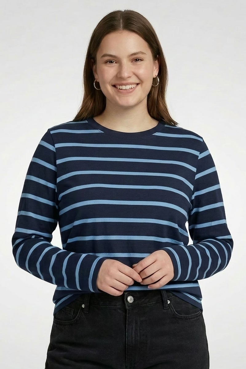 Tchibo Women Crew Neck Long Sleeve Stripe Top, Multicolor - Image 1