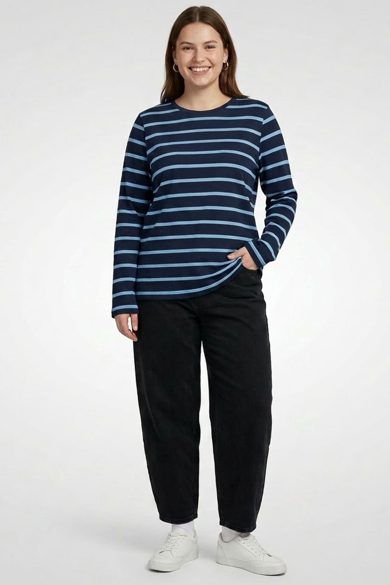 Tchibo Women Crew Neck Long Sleeve Stripe Top, Multicolor - Image 2