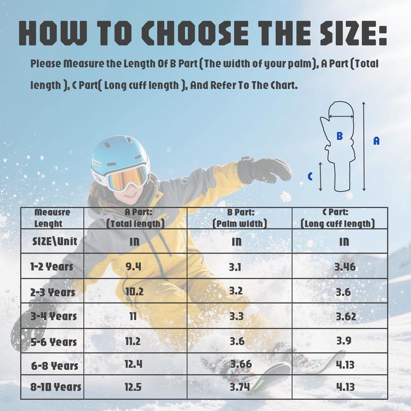 XTACER Kids Ski Snow Mittens Gloves Snowboard Winter Warm Cold Weather Gloves for Boys Girls Children (Light Pink- Long Cuff,3-4 Years) - Image 4