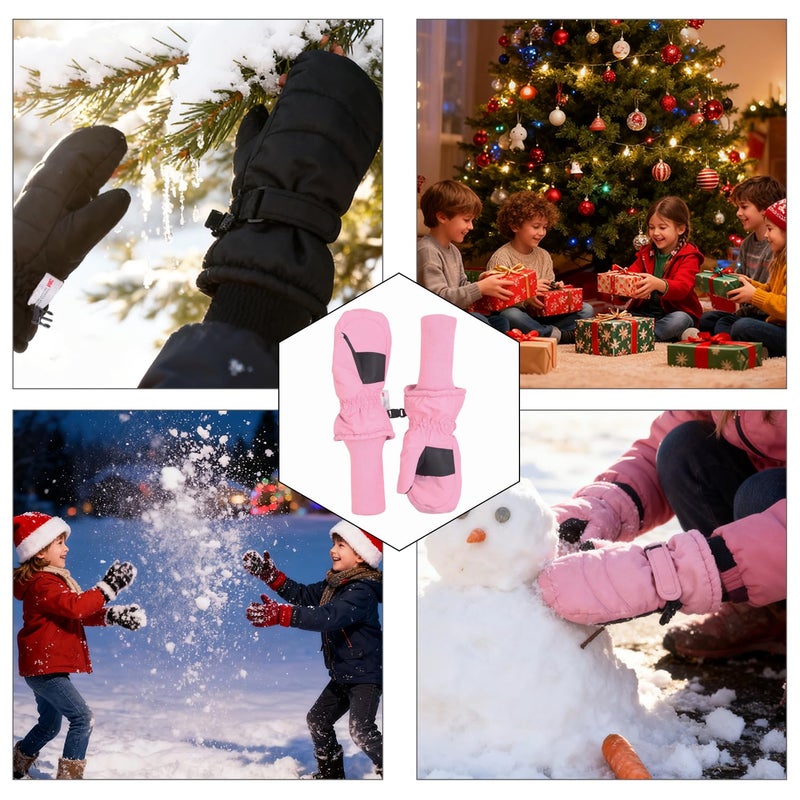 XTACER Kids Ski Snow Mittens Gloves Snowboard Winter Warm Cold Weather Gloves for Boys Girls Children (Light Pink- Long Cuff,3-4 Years) - Image 3