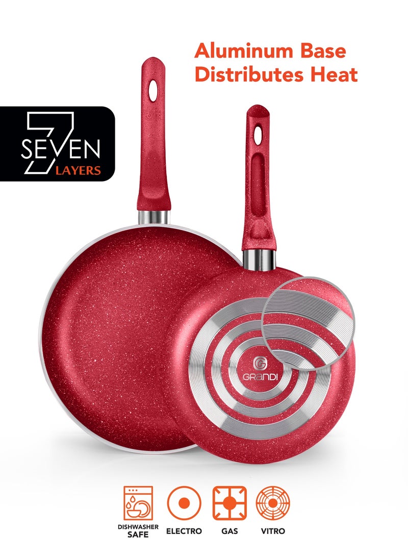 Grandi 3-Piece Non-Stick Titanium High thickness Frying Pan Set Red Big Frying Pan (26), Medium Frying Pan (22), Small Frying Pan (18)cm - Image 3