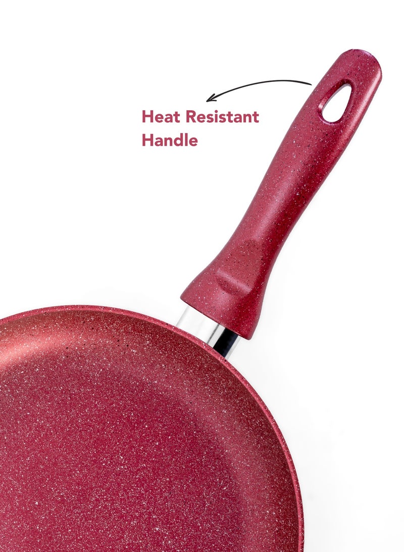 Grandi 3-Piece Non-Stick Titanium High thickness Frying Pan Set Red Big Frying Pan (26), Medium Frying Pan (22), Small Frying Pan (18)cm - Image 2