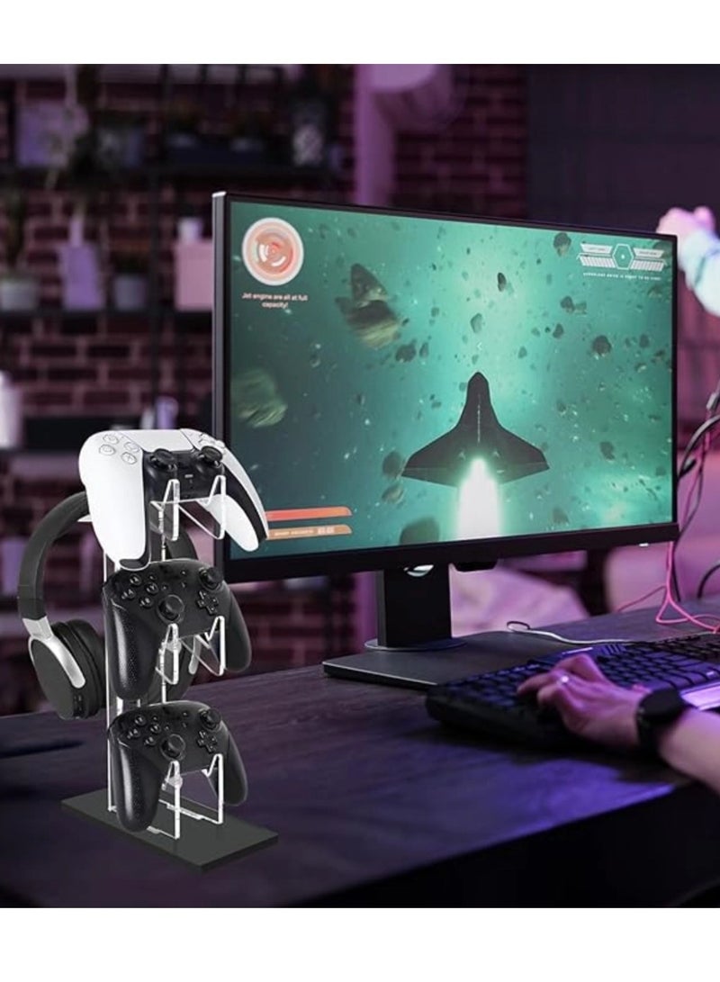 Beauenty 3 Tier Controller Stand and Headset Holder Game Accessories Storage Bracket for PS5 PS4 Nintendo Switch Xbox, Controller Holder Headset Stand Gaming Accessories,Desk Mounts for Controller - Image 2