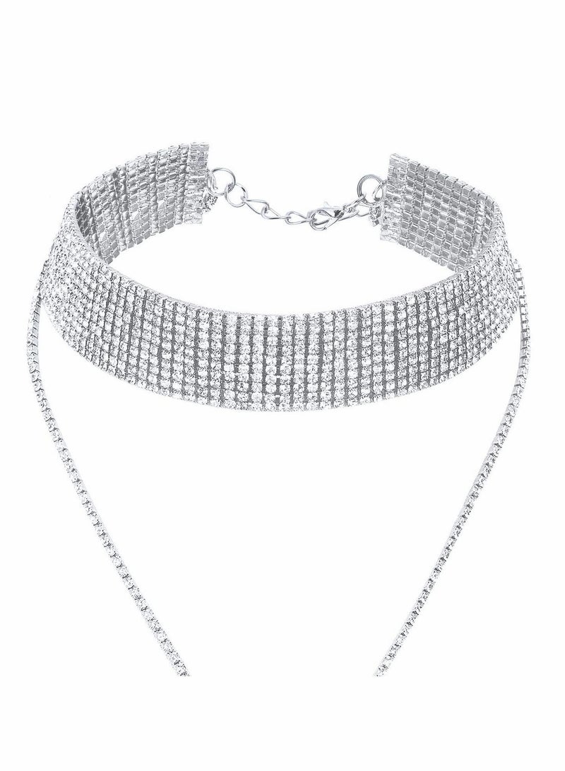 KASTWAVE Choker Necklace for Women Girls, 2 Pcs Rhinestone Tassel Wide Collar Necklaces Chain - Image 4