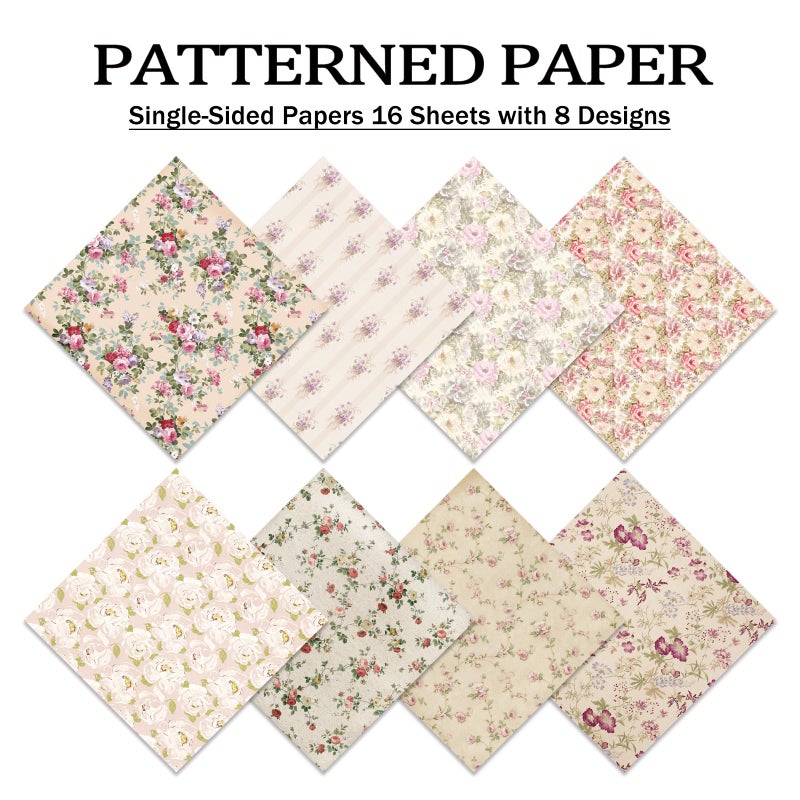 PRSTINCOL Scrapbook Paper,16 Sheets 5.8x5.8 Inch Vintage Floral Style Scrapbook Supplies,Single-Sided Vivid Origami Decoupage Paper for DIY Crafts, Card Making, Art Journaling - Image 3