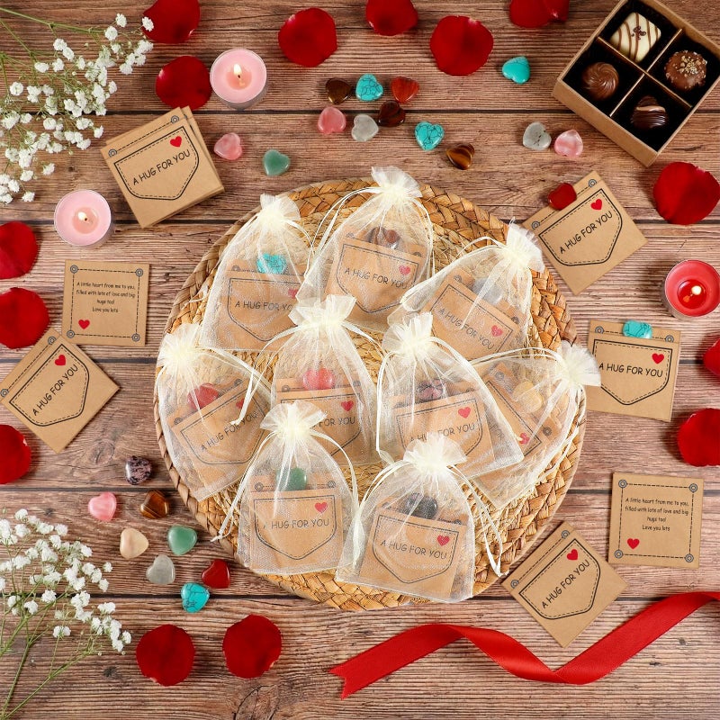 Lerheedi 50 Sets Valentines Gift Pocket Hug Token Valentines Gift Bulk Hug Cards with Acrylic Heart Shape Stones Keepsake Exchange Relationship Cards for Colleagues Family Distance Social Celebration of Life - Image 3