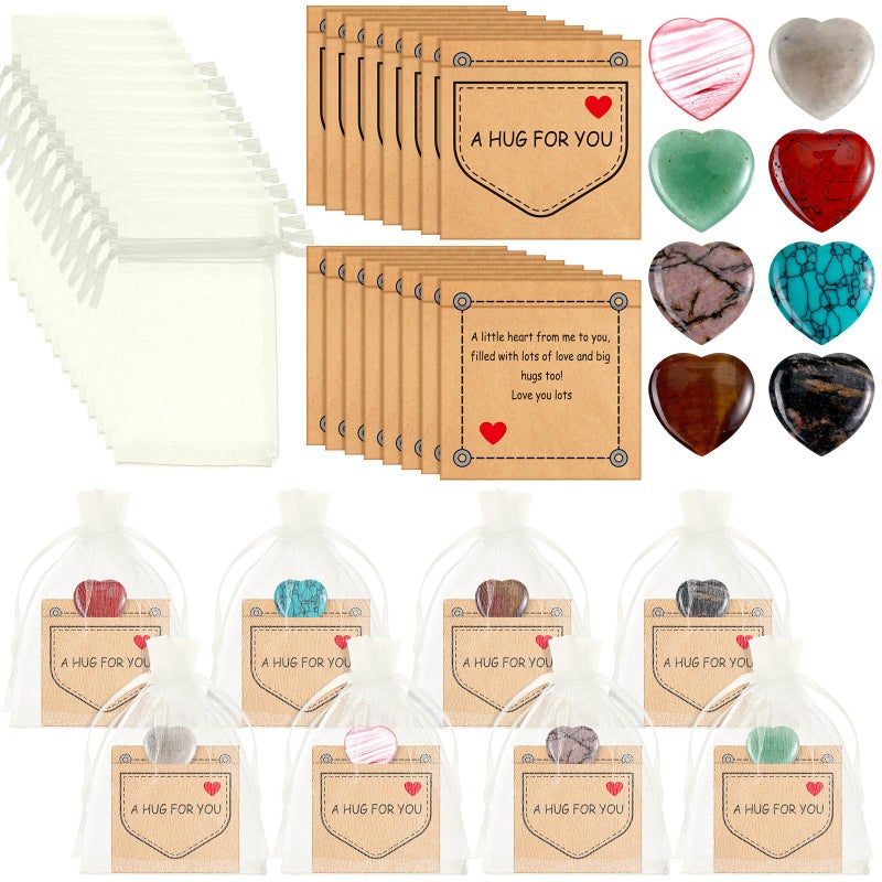 Lerheedi 50 Sets Valentines Gift Pocket Hug Token Valentines Gift Bulk Hug Cards with Acrylic Heart Shape Stones Keepsake Exchange Relationship Cards for Colleagues Family Distance Social Celebration of Life - Image 1