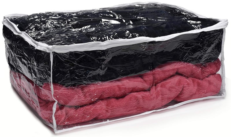 Handy Laundry Blanket Storage Bags - 90 L - Zippered Large Clear Plastic Storage Bag, Shield Your Quilt Blankets, Bedding and Clothes from Dust, Dirt & Moisture - Gliding Zipper for Easy Access - Image 1