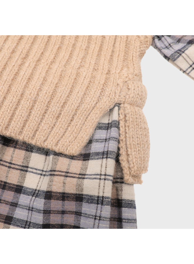 Zara children's Modern Fashion Retro Classic Checkered Knit Round-neck Long-sleeve Dress - Image 5