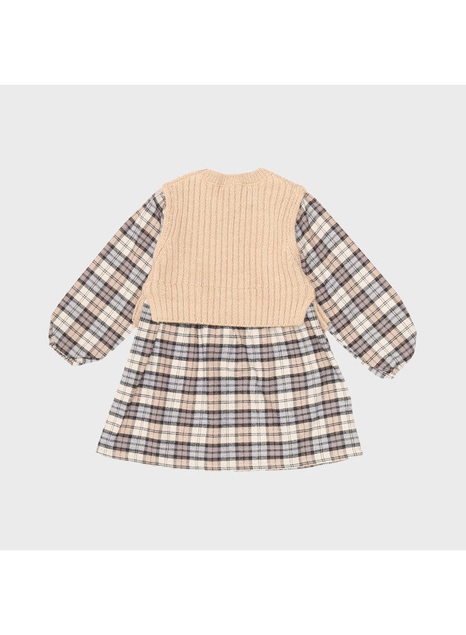 Zara children's Modern Fashion Retro Classic Checkered Knit Round-neck Long-sleeve Dress - Image 3