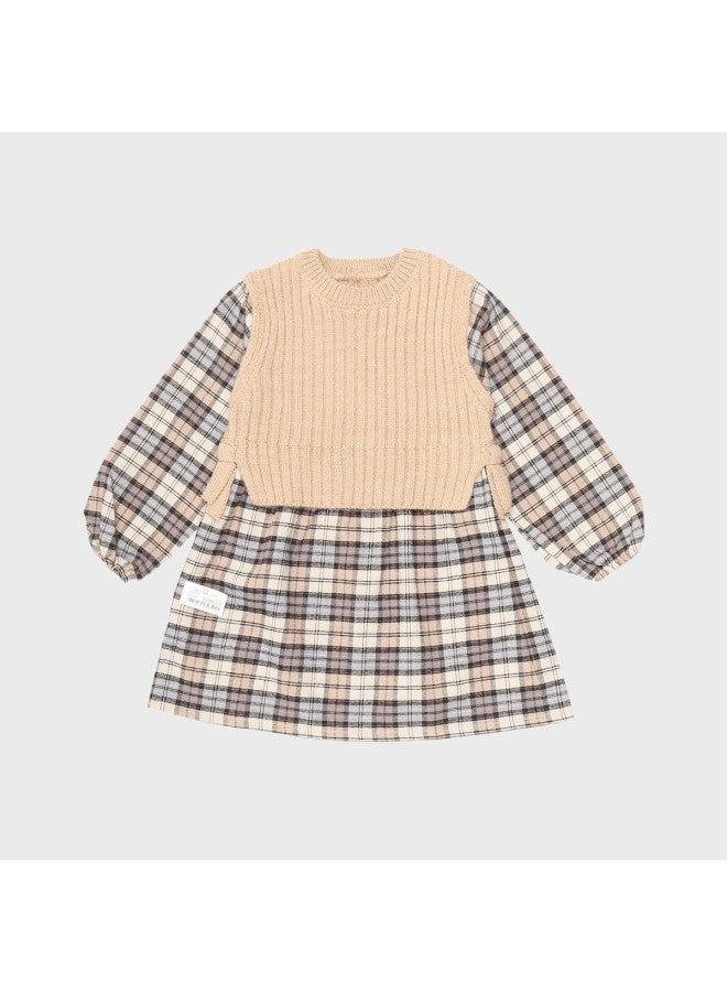 Zara children's Modern Fashion Retro Classic Checkered Knit Round-neck Long-sleeve Dress - Image 2