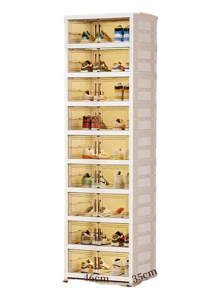 BlueFire 9-Tier Foldable Shoe Cabinet – Stores 18 Pairs of Shoes – Clear Plastic Stackable Shoe Organizer with Magnetic Doors – Space-Saving Collapsible Shoe Rack for Sneakers, Heels & Flats – No Tools Assembly, Sturdy Design - Image 1
