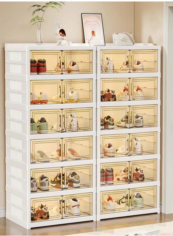 BlueFire 9-Tier Foldable Shoe Cabinet – Stores 18 Pairs of Shoes – Clear Plastic Stackable Shoe Organizer with Magnetic Doors – Space-Saving Collapsible Shoe Rack for Sneakers, Heels & Flats – No Tools Assembly, Sturdy Design - Image 5