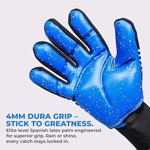 Nivia Shastra Goalkeeper Gloves for Men & Women, Latex Palm, Debossed Palm Lines, Knitted Backhand with Silicon Casting (Black, Blue), Large - Image 3