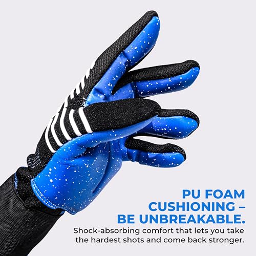 Nivia Shastra Goalkeeper Gloves for Men & Women, Latex Palm, Debossed Palm Lines, Knitted Backhand with Silicon Casting (Black, Blue), Large - Image 4