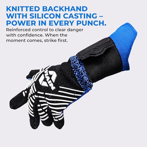Nivia Shastra Goalkeeper Gloves for Men & Women, Latex Palm, Debossed Palm Lines, Knitted Backhand with Silicon Casting (Black, Blue), Large - Image 2