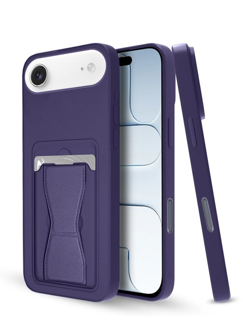 ELTRAZONE iPhone Air 5G 2025 Silicone TPU Case with Card Holder & Hand Grip | Slim Shockproof Wallet Cover with Kickstand Function & Secure Grip Strap (MCHPSN) - Eggplant Purple - Image 1