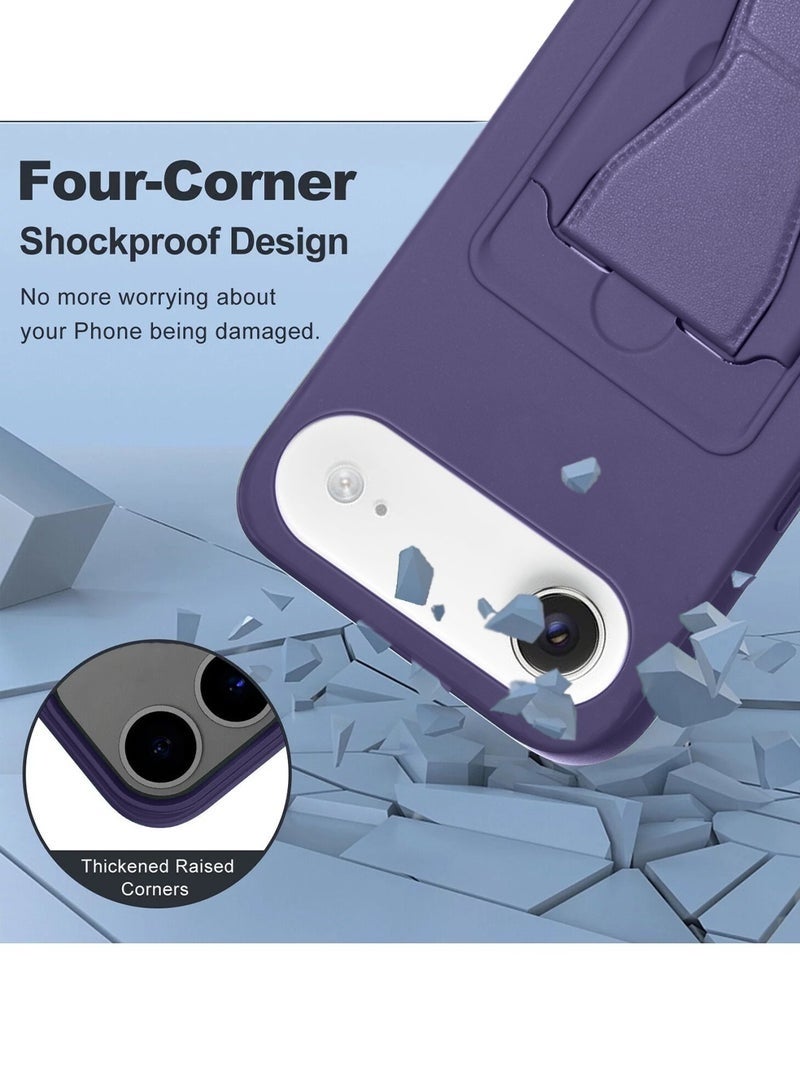 ELTRAZONE iPhone Air 5G 2025 Silicone TPU Case with Card Holder & Hand Grip | Slim Shockproof Wallet Cover with Kickstand Function & Secure Grip Strap (MCHPSN) - Eggplant Purple - Image 3