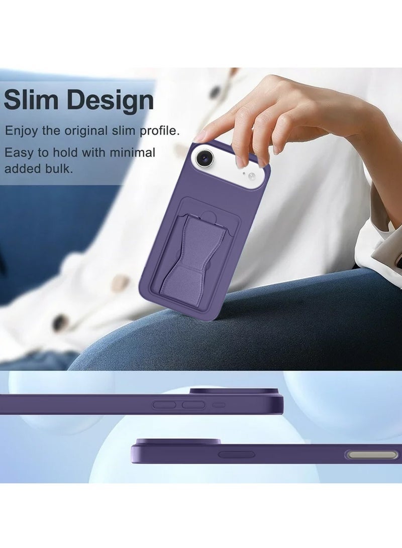 ELTRAZONE iPhone Air 5G 2025 Silicone TPU Case with Card Holder & Hand Grip | Slim Shockproof Wallet Cover with Kickstand Function & Secure Grip Strap (MCHPSN) - Eggplant Purple - Image 4