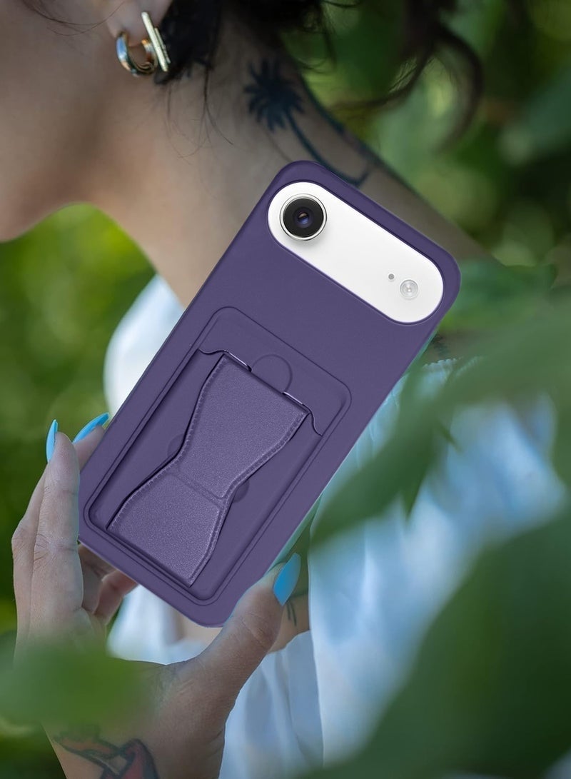 ELTRAZONE iPhone Air 5G 2025 Silicone TPU Case with Card Holder & Hand Grip | Slim Shockproof Wallet Cover with Kickstand Function & Secure Grip Strap (MCHPSN) - Eggplant Purple - Image 5