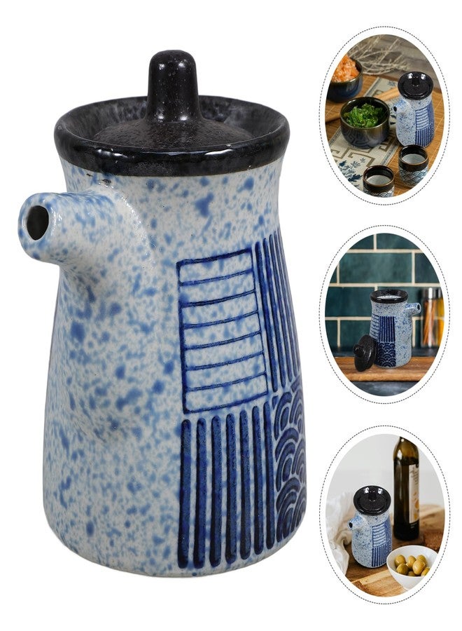 أموسفون موزع زيت سيراميك من أموسفون مع أغطية - موزع صلصة الصويا على الطراز الياباني، وعاء صلصة السوشي للمنزل والمطبخ والمطاعم، 3.93 × 3.34 × 2.75 بوصة - Image 4