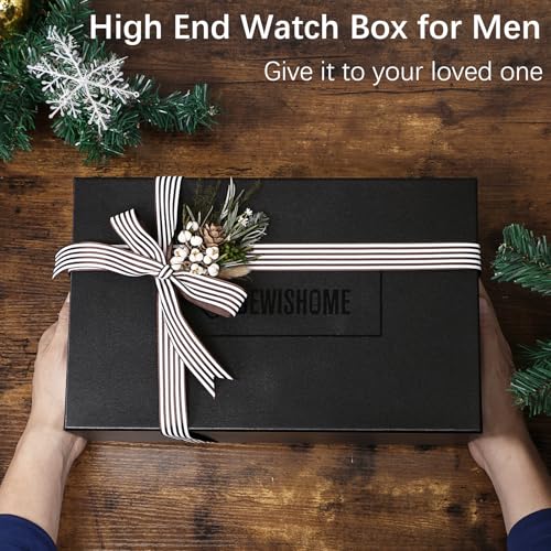 BEWISHOME High-End Watch Case, 12-Slot Wooden Watch Box with Valet Drawer, 2-Layer Watch Organizer Watch Display Case for Jewelry, Watch Storage Holder for Men Women Black SSH02A - Image 4