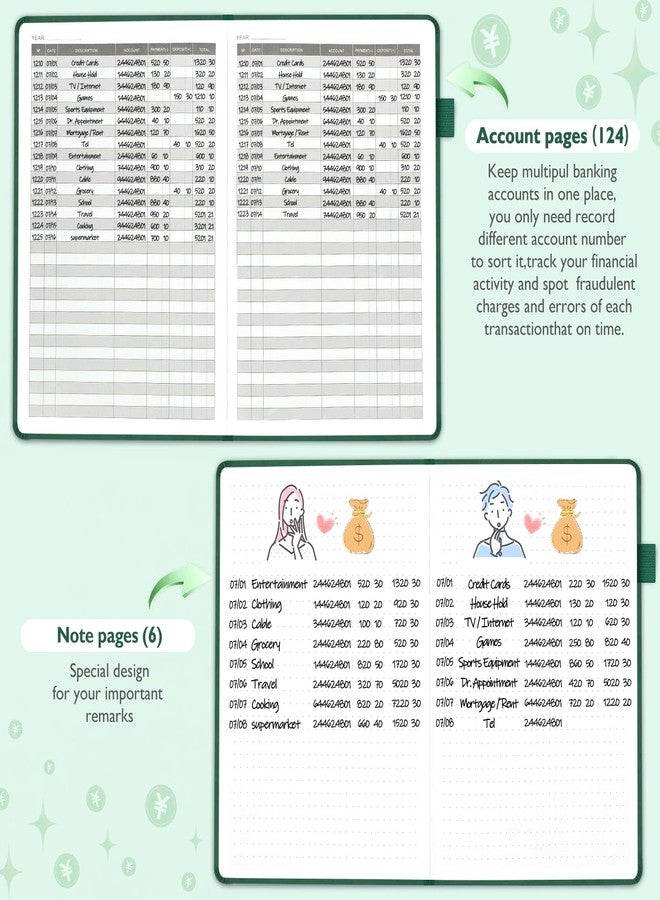 JUBTIC Hardcover Accounting Ledger Book (7x10″) - Bank Accounting Log for Small Business Bookkeeping & Personal Use - Account Tracker Notebook Track Accounts, Deposit, Expenses & Balance (Dark Green) - Image 4
