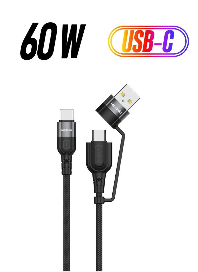 Moxedo Moxedo 2 in 1 Charging Cable 60W Power Delivery Interchangeable USB-A / USB-C to USB-C 1.2 Meters Braided Nylon Cable Compatible with All USB-C Devices  - Image 1