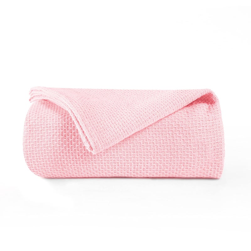 BOUTIQUO 100 Cotton Bed Blanket Breathable Thermal Blanket Twin Size Soft Honeycomb Waffle Blanket 60x90 Cotton Bed Blanket Perfect for Layering Any Bed for All Season Pink